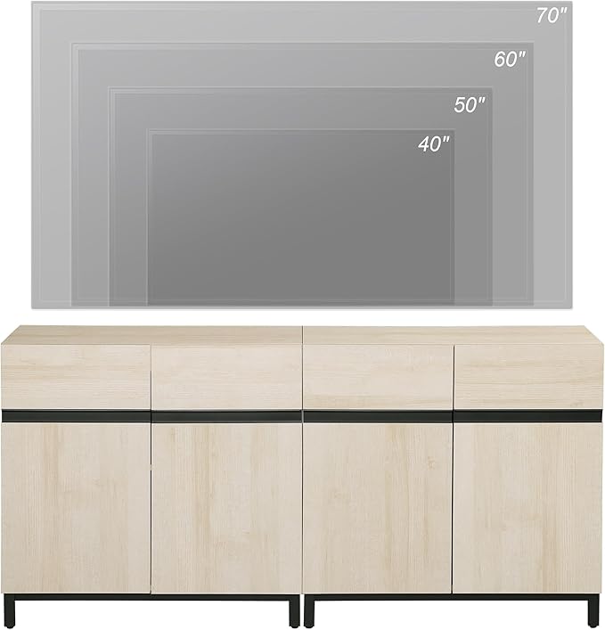 WAMPAT Modern TV Stand for TVs Up to 70 Inch, 2 in 1 Entertainment Center with Adjustable Shelves and Metal Base, Media Console for Living Room and Bedroom, Light Oak