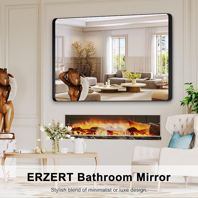 Bathroom Mirrors for Over Sink,60x36Inch Vanity Mirrors for Wall,Black Metal Frame Rectangle Mirrors for Bathroom Vertically Restroom,Hangs Horizontally or Farmhouse
