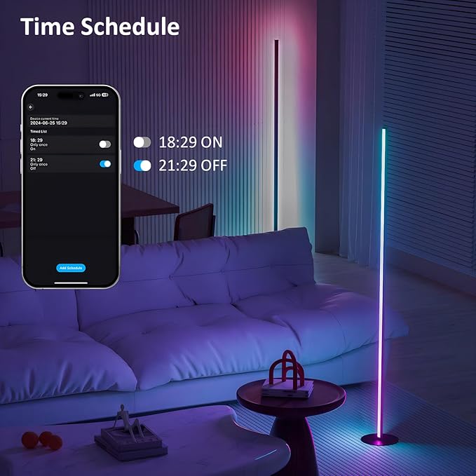 Corner Floor Lamp, RGBWW IC Corner Lamp with APP and Remote Control, LED Floor Light with 16 Million DIY Colors, Color Changing Ambient Light for Living Room, Bedroom, Gaming Room