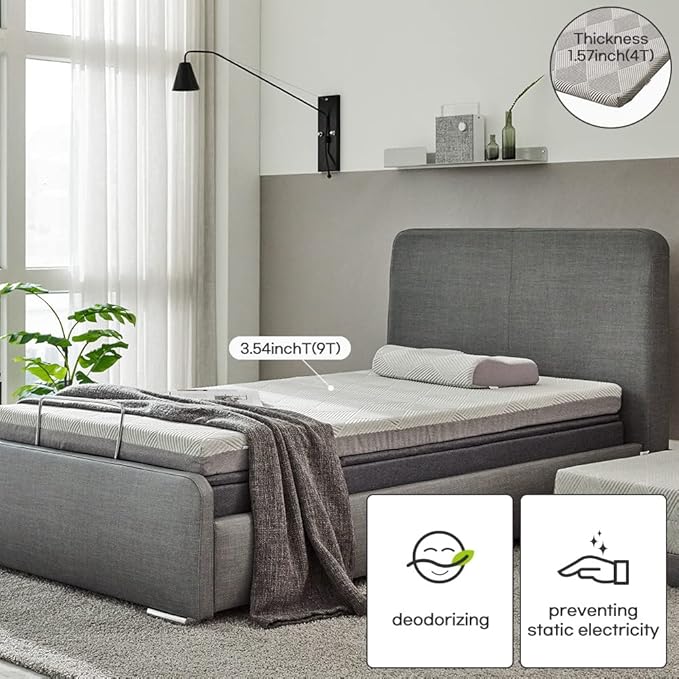 EVEZARY(KOR) Top Notch Memory Foam Mattress Topper–Relieve Back Pain,ergonomic,breathable,odor-free foam.Non-slip,rollable,washable cover. Compr test. CertiPUR-US certified for quality and durability.