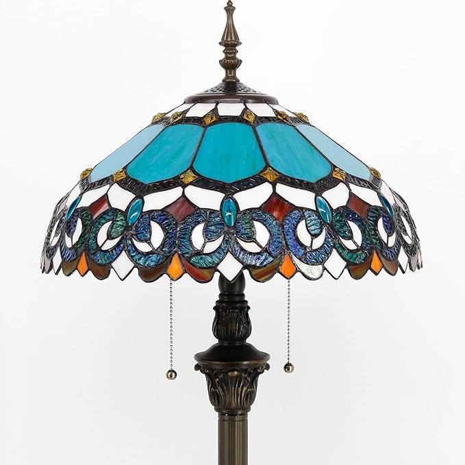 Tiffany Floor Lamp Stained Glass Lamp Standing Reading Light 16x16x70 Inch for Living Room (Blue Jewelry Baroque Style)