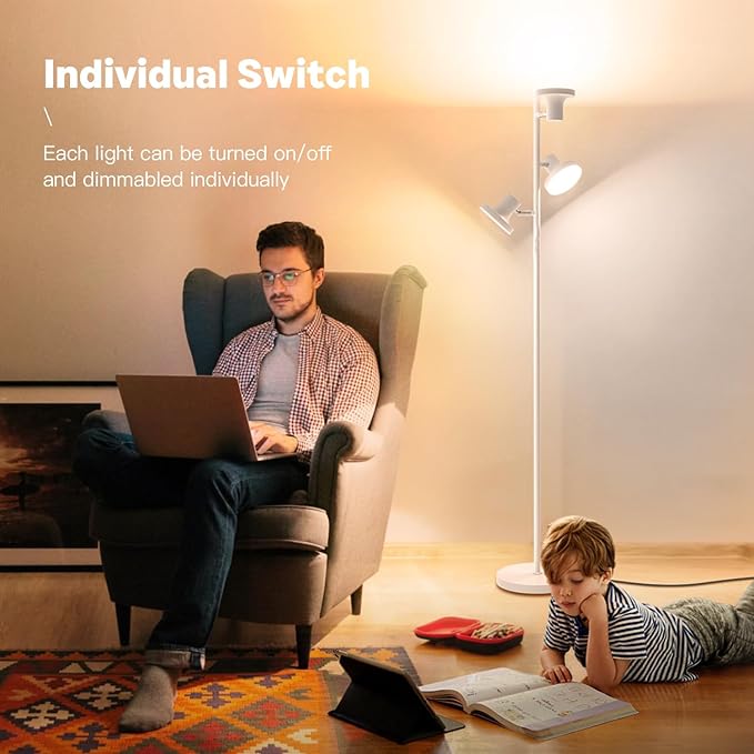 36W LED Tree Floor Lamp, Modern Dimmable Standing Lamp with Remote & Touch Control, 4 Color Temperatures, 3 Rotatable LED Light Floor Lamps for Living Room, Bedroom, Office