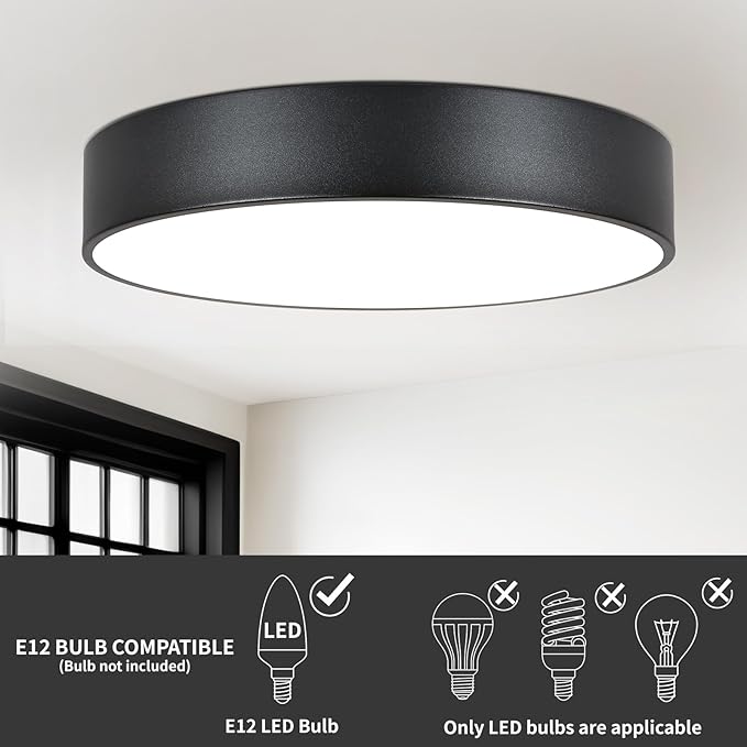 15.8 Inch Black Flush Mount Ceiling Light Fixture, 3-Light Minimalist Close to Ceiling Lights, Industrial Ceiling Lamp for Hallway, Kitchen Island,Balcony, Bathroom,Laundry, Porch, Foyer