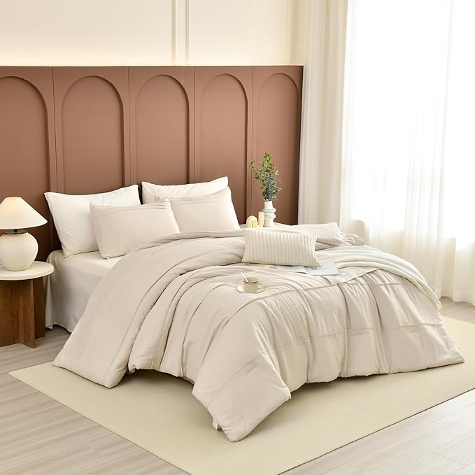 Sanracie Cotton Comforters Queen Size(90"x 95"),Pinch Pleated Wheat Colored Super Soft Lightweight Bedding Set 3Pcs Breathable Comforter Sets for All Season