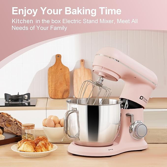 Kitchen in the box 7QT 900W 10-Speed Stand Mixer, Tilt-Head Kitchen Electric Mixer with Dough Hook, Whisk & Flat Beater(Rose pink)