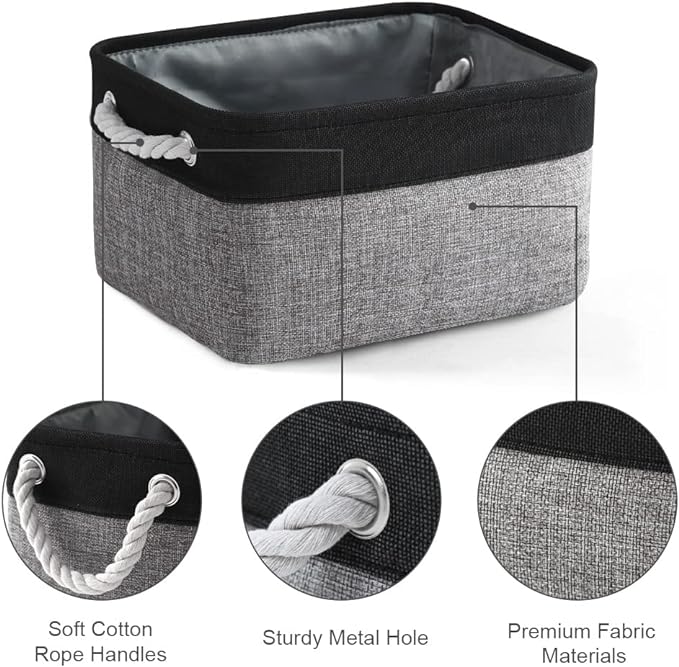 TheWarmHome Storage Basket for Organizing - 1 Pack 14x10x6.7 inch Collapsible Storage Bins for Shelves, Dog Toy Bin for Closet Organizer laundry Gift Cloth Nursery (Grey & Black)