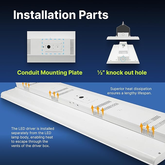 2 FT Linear LED Shop Lights, 105W, 14,170LM Bay Ceiling Shop Light for Commercial & Industrial Use, Non-Maintenance Shop Lights for Workshop, Garage Light, 5000K Daylight, Dimmable 1-10V