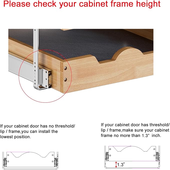 DINDON 3 Tier Pull Out Cabinet Organizer 14”W X21”D Slide Out Shelves With Shelf Liner for Kitchen Wood Roll Out Drawers Pantry Organization