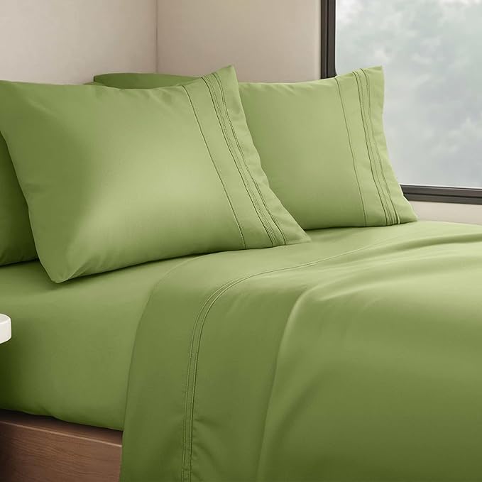 Clara Clark Bed Sheets, Premier 1800 Series 4 Piece RV Queen Sheet Set, Luxury Soft Sheets for RV Bunks, Short Queen - Calla Green