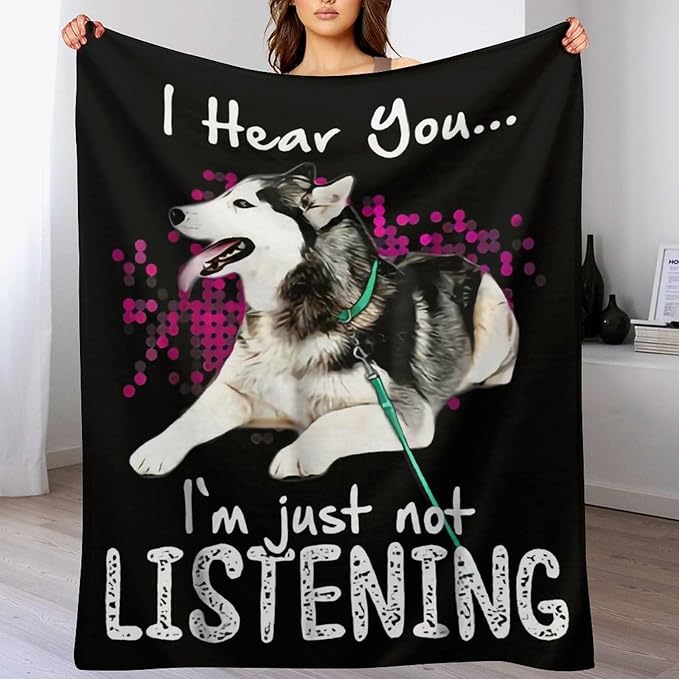 Husky Dog Blanket Husky Gifts for Girls Women Men Funny Husky Throw Blanket for Kids Adults Soft Warm Cozy Fleece Blanket for Couch Sofa Bed 60"x80"