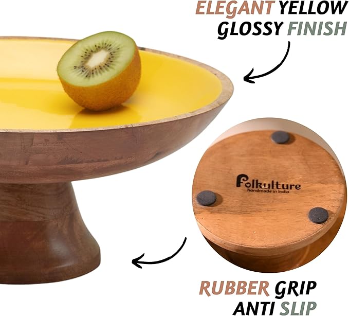 Folkulture Wooden Fruit Bowl | (12") Decorative Bowls for Kitchen Counter or Centerpiece Table Decor | Large Bowls, Pedestal Bowl for Farmhouse décor | Wood Fruit Bowl for Kitchen
