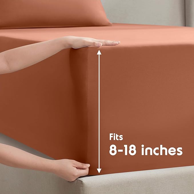 Nestl Short Queen Sheet Set - 1800 Ultra-Soft Microfiber - Double Brushed - Deep Pockets - Easy Fit - 4 Piece Set - Bed Sheets (Short Queen, Rust)