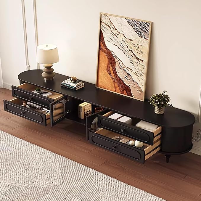 TV Stand for TVs up to 85 Inch, Modern Entertainment Center with Storage Cabinet and 4 Drawers, TV Media Console Table, Black TV Stand for Living Room Bedroom, Easy Assembly (Legs Only)