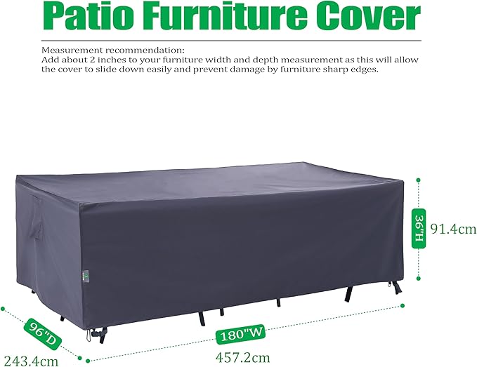 F&J Outdoors Heavy Duty Waterproof Anti-UV Rip-stop Fabric Extra Large Patio Furniture Covers, Grey, 180"x96"x36"