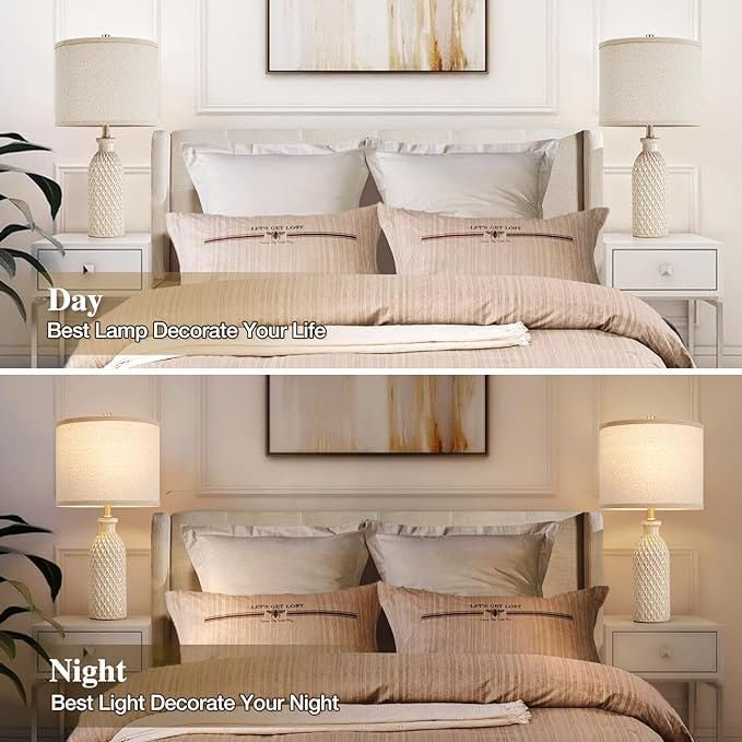 Luvkczc Ceramic Table Lamps Set of 2, Farmhouse 24.8" Bedside Lamps with 3-Color Temperature, Modern Nightstand Lamp Desk Reading Lamp for Bedroom, Living Room, Office, 2 Bulbs Included