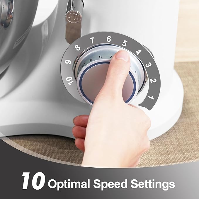 Kitchen in the box 7QT 900W 10-Speed Stand Mixer, Tilt-Head Kitchen Electric Mixer with Dough Hook, Whisk & Flat Beater(Frost White)