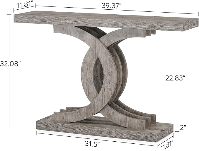 Console Tables Modern Farmhouse 39-inch Entryway Table with Geometric Base, Wooden & Metal Hallway Table for Entrance, Living Room (Grey)