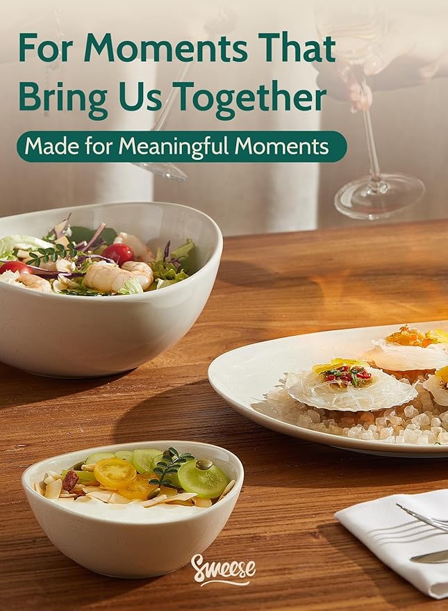 Sweese Porcelain Bowl Set - Serving, Prep, Salad, Dishwasher Microwave Safe, 10/18/28/42 oz, White Grey