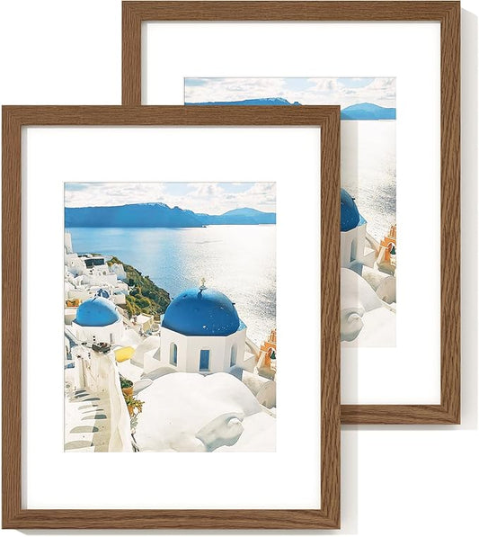 Axeman 11x14 Picture Frame with Mat for 8x10, Solid Oak Wood Picture Frames with Tempered Glass, Natural Wooden 11x14 inch Photo Frame for Wall with Wall Hook Included, Set of 2, Walnut