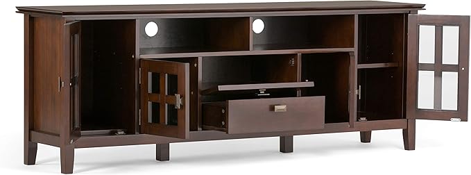 SIMPLIHOME Artisan SOLID WOOD 72 inch Wide Transitional TV Media Stand in Russet Brown For TVs up to 80 inches for the Living Room and Entertainment Center