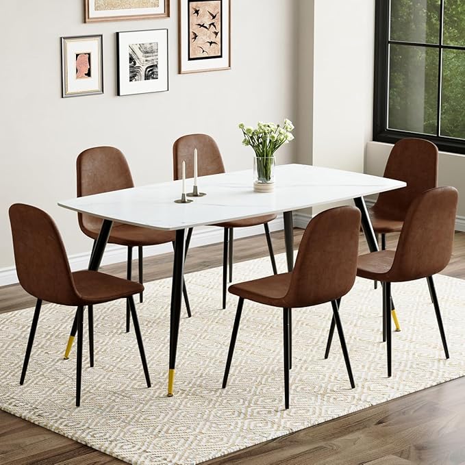 Dining Table Set for 6 with Chairs, Sintered Stone Kitchen Table Top and Modern Chairs Set of 6 for Kitchen Dining Room