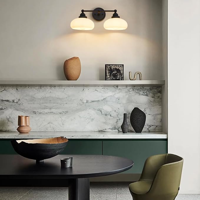 Vintage 2-Lights Sconces Wall Lighting with Milk White Glass Shade, Double Arm Wall Lamp Fixture for Living Room Dining Room Bedroom Hallway