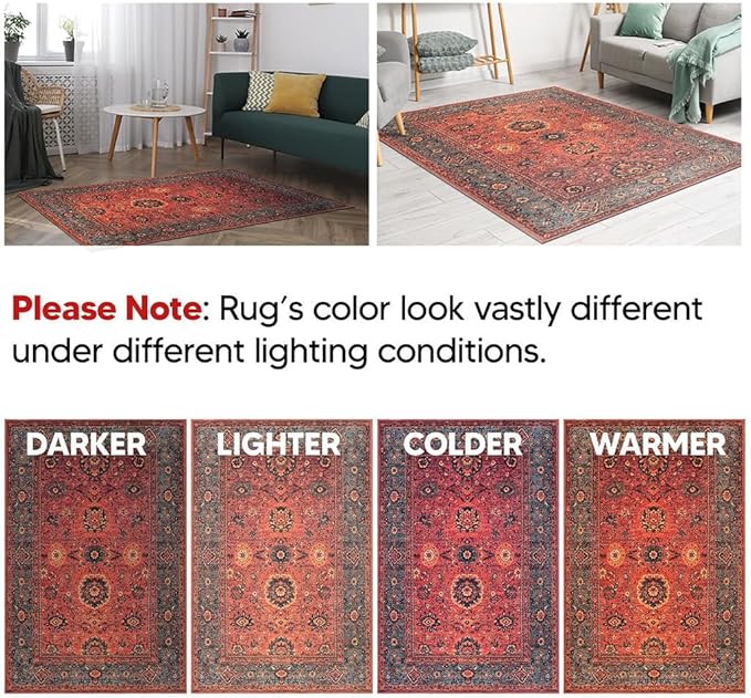 Keen Home Design 6x9 Rug - Machine Washable Area Rug with Non-Slip Backing, Ideal for Living Room, Dining Room, Bedroom - Vintage, Easy Clean, Durable, Low Pile Rug - (6' x 9')