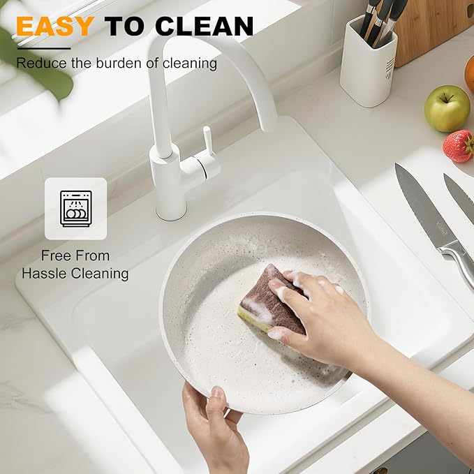 20 Pcs Ceramic Cookware Set Non Stick Frying Pots and Pans Set Non Toixc Cookware-PFAS/PFOA/PTFE Free, with Removable Handle for RV Kitchen, Induction & Dishwasher Safe Cream White