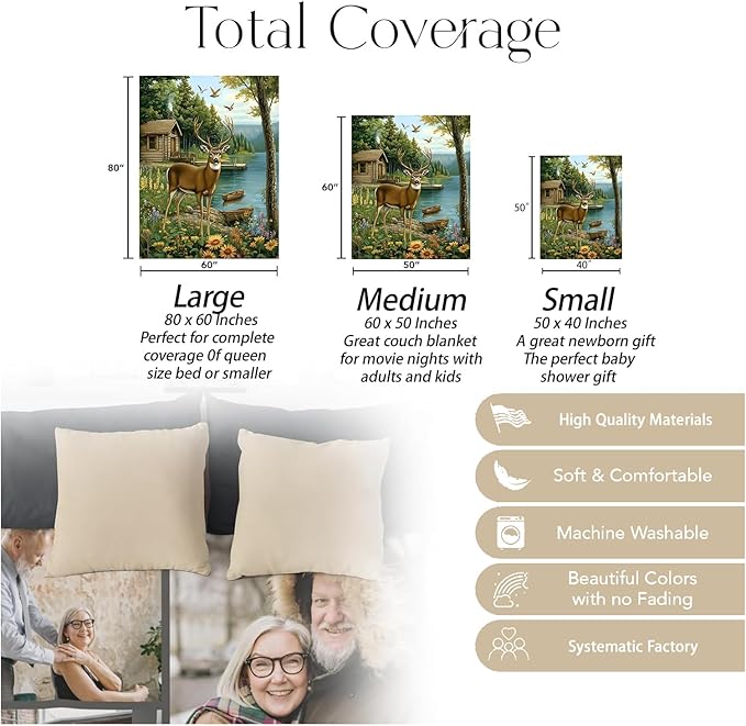 Cute Deer Blanket, Soft Cozy Warm Throw Blanket Gifts for Adults Kids Women, Lightweight Comfy Fuzzy Flannel Blankets for Couch, Travel, Car, Home Decor 80×60 Inch