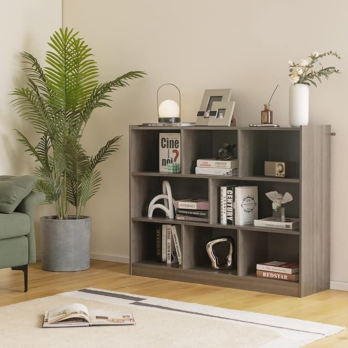 Tangkula 8-Cube Bookcase, Wood 3 Tier Open Storage Bookshelf, Modern Multipurpose Display Cabinet for Living Room, Study, Reading Nook, 48 x 12.5 x 36.5 Inch, Grey