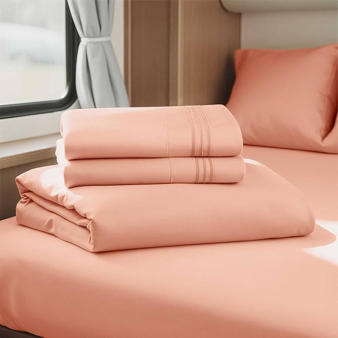 Clara Clark Bed Sheets, Premier 1800 Series 4 Piece RV Queen Sheet Set, Luxury Soft Sheets for RV Bunks, Short Queen - Peach