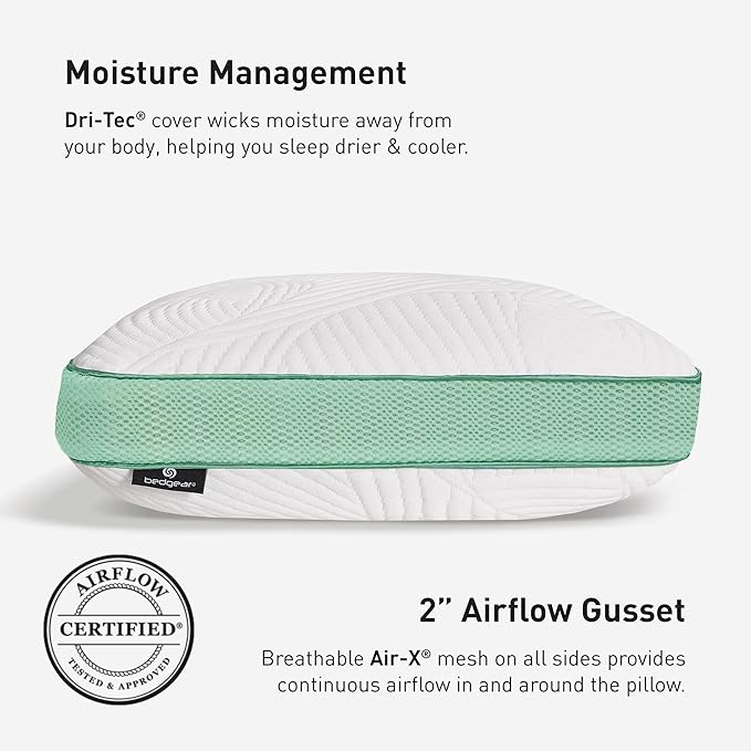Bedgear Level Cuddle Performance Pillow - Firm Bed Pillow for Side Sleepers - Moisture Wicking Removable Cover - Size 2.0