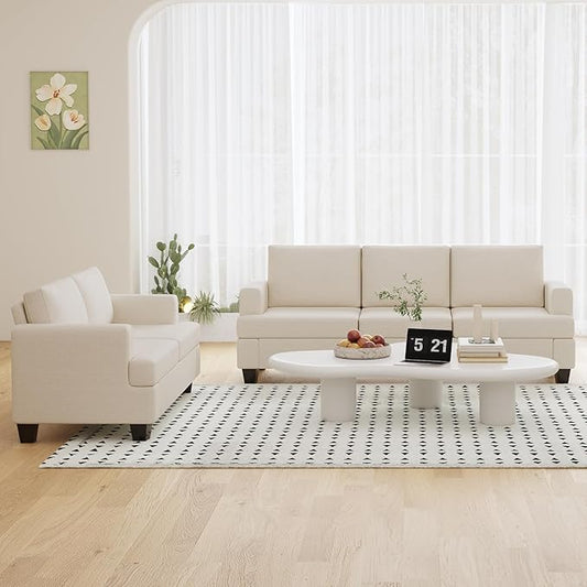 Furnimart Modern 3 Seater Couch and Loveseat Sets, Couches Set of 2 for Living Room, Deep Seat Sectional Sofa and Love Seat Set, Beige