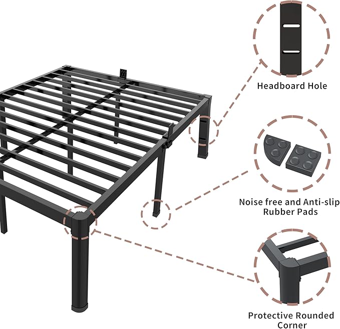 ROIL 12 inch Twin Bed Frames with Headboard Hole and Round Corner Legs Mattress Retainers 3500LBS Heavy Duty Steel Slats No Box Spring Needed Platform Noise-Free Easy Assembly