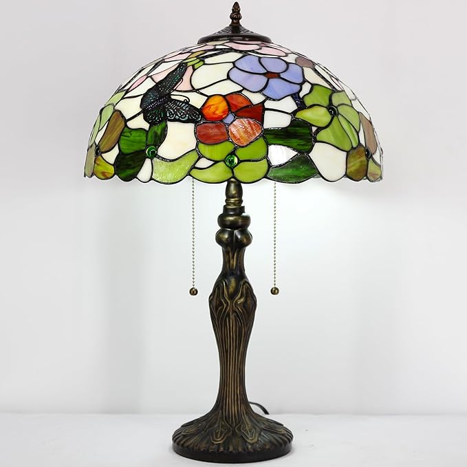 Tiffany Table Lamp Stained Glass Lamp 16X16X24 Inch Antique Reading Light (Butterfly Flowers)
