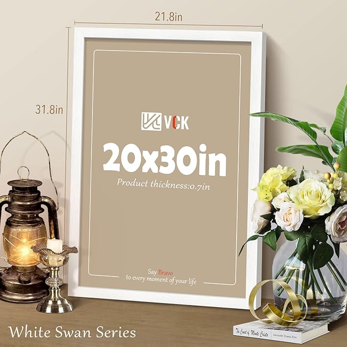 VCK 20x30 Poster Frame Set of 2, White Solid Wood Picture Frames with Exclusive Woodgrain, Wall Gallery Frame