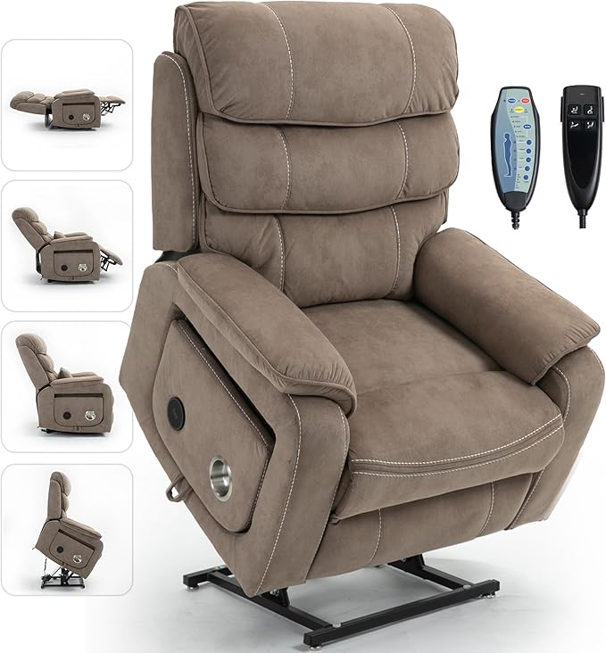 Large Power Lift Chairs Recliners for Elderly with Heated and Massage, Upgraded Dual Motor Lay Flat Recliners, 25in Extra Wide Seat, Folding Tablet, Side Pocket