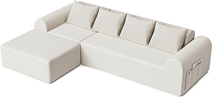 105.5" Cloud Sectional Couch with Ottoman & 4 Pillows, L Shaped Couches Boneless Sofa for Living Room, Chenille Fabric Deep Seat Comfy Couch, No Assembly Required, 72h to Restore