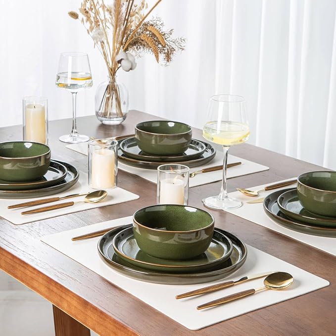 AmorArc Stoneware Dinnerware Sets for 4,Round Reactive Glaze Ceramic Plates and Bowls Set,Highly Scrath Resistant | Dishwasher & Microwave Safe Dishes Set,Service for 4 (12pc)