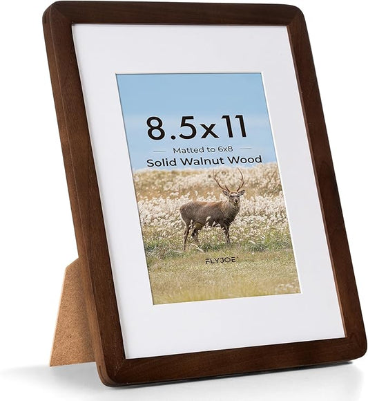 8.5 by 11 Picture Frame - Solid Walnut Wood 8.5x11 Frame, 8 1/2 x 11 Diploma Frame With Mat For 6x8, Tabletop/Wall Display, Hanging Hardware Included, Certificate Document Frame, Natural Walnut