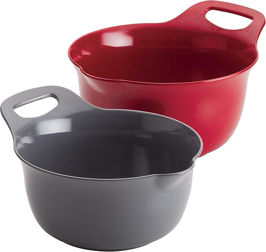 Rachael Ray Tools and Gadgets Nesting / Stackable Mixing Bowl Set with Pour Spouts and Handle - 2 and 3 Quarts, Red and Gray