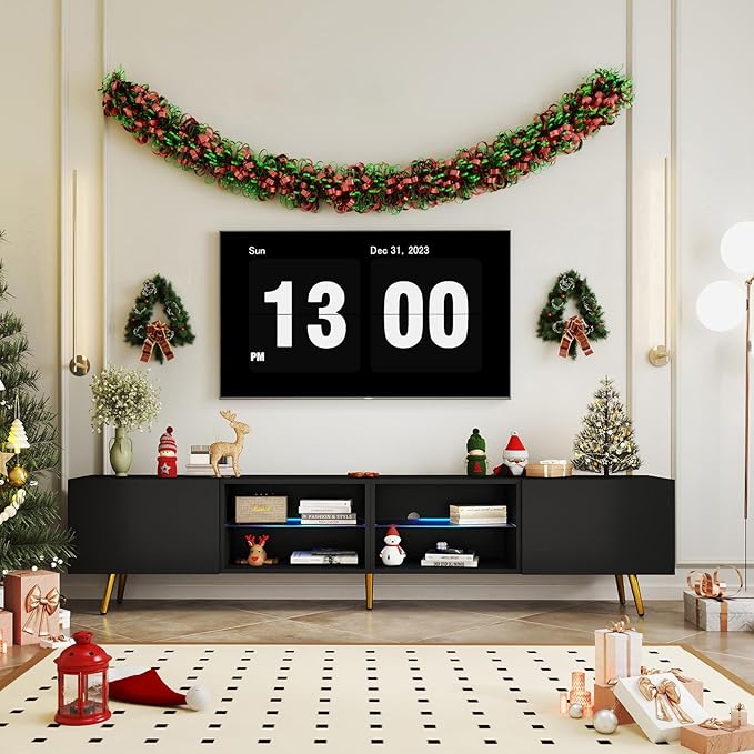 Bonzy Home 86" TV Stand, Modern Entertainment Center for 75" TV, Television Console Table with Storage Cabinets for Living Room, Black