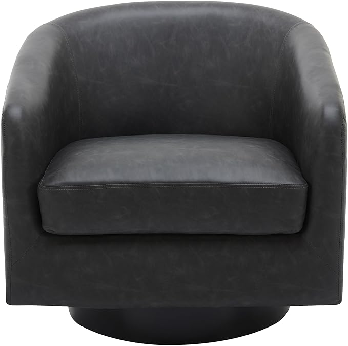 UIXE 360° Swivel Barrel Accent Chair Armchair, PU Leather Round Club Arm Chair for Lving Room, Modern Upholstered Small Bedroom Single Sofa Seat - Black, Set of 1