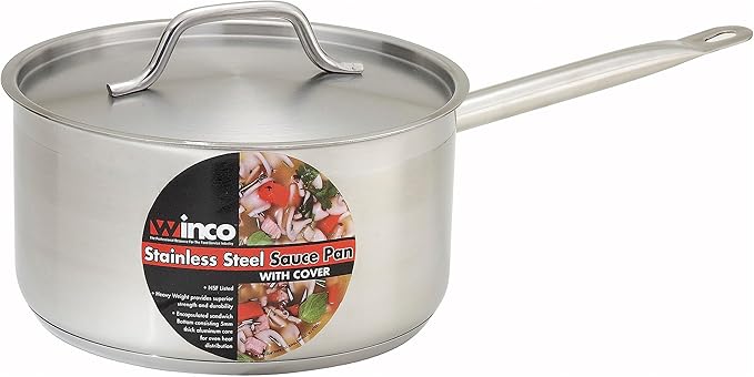 Winco Heavy-Duty Stainless Steel Sauce Pan with Cover, 3.5 Quart