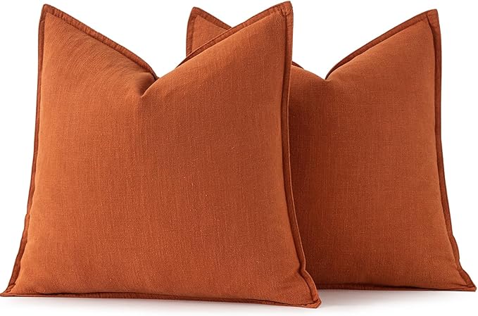 MIULEE Fall Decorative Linen Pillow Covers 20x20 Inch Burnt Orange Boho Farmhouse Neutral Couch Throw Pillows for Bed Pack of 2 Accent Modern Pillowcase Summer Sofa Livingroom Home Decor