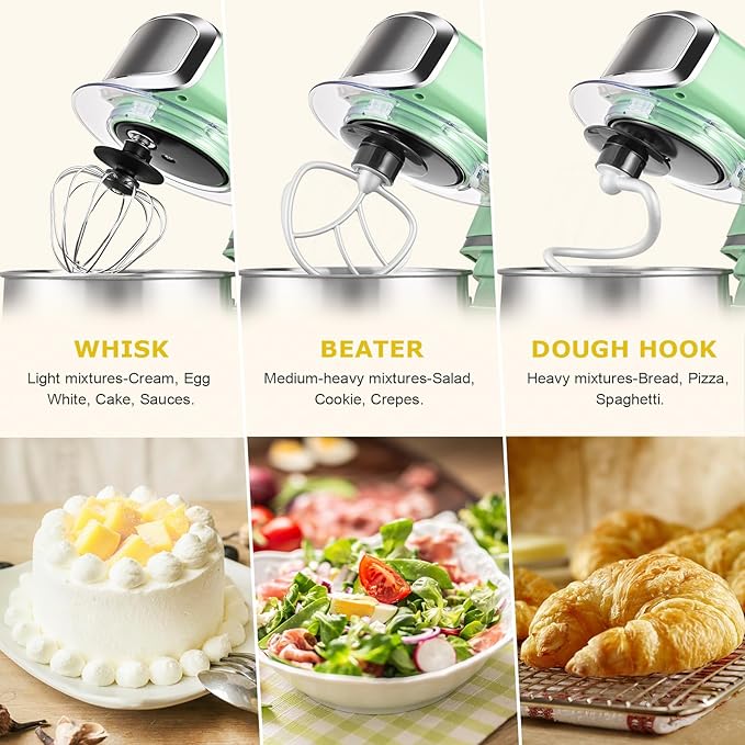 Kitchen in the box Stand Mixer,3.2Qt Mini Electric Food Mixer,6 Speeds Portable Lightweight Kitchen Mixer for Daily Use with Egg Whisk,Dough Hook,Flat Beater (Green)