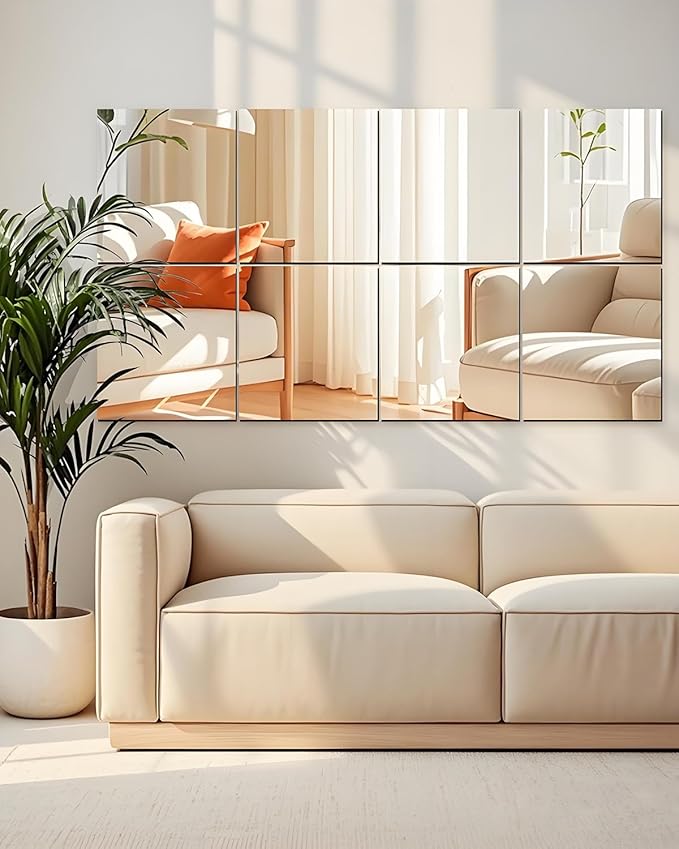 12" x 12" 8Pcs Full Length Wall Mirror Tiles, Frameless Wall Mounted Mirror Glass Wall Mirror for Home Gym, Door, Bedroom, Living Room