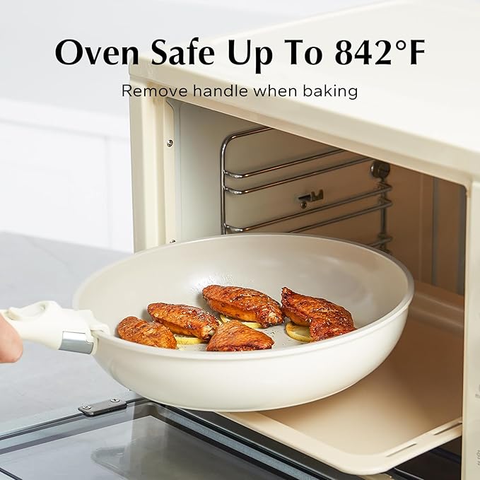 Redchef Ceramic Pots and Pans Set, Nonstick Kitchen Cookware Set with Detachable Handle, Non Toxic Cookware Set 16pcs, PFAS PFOA & PTFE Free, RV Ceramic Cookware for Camping, Dishwasher/Oven Safe