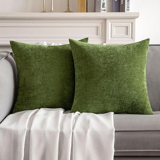 MIULEE Pack of 2 Moss Green Decorative Pillow Covers 20x20 Inch Soft Chenille Couch Spring Throw Pillows Farmhouse Cushion Covers for Home Decor Sofa Bedroom Living Room