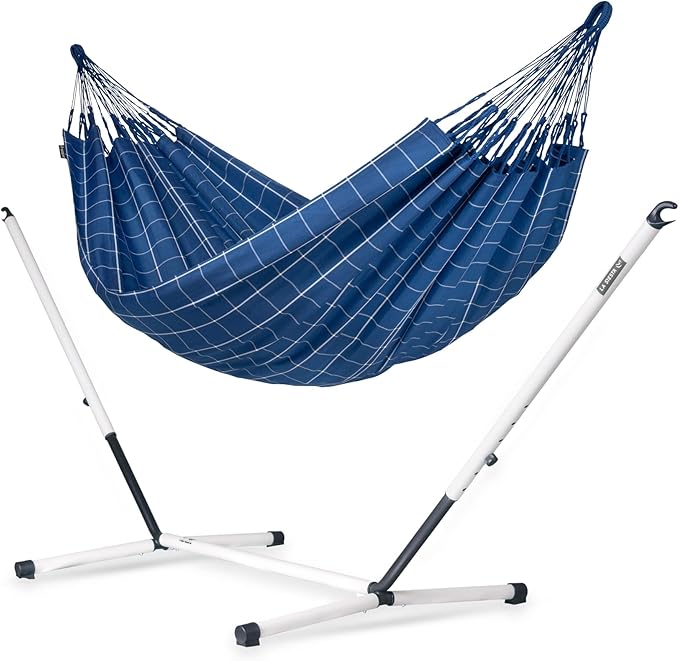 LA SIESTA® - XL King Brisa Classic Hammock & Nautico Steel Stand - Weather & Tear Resistant - Portable, Family Hammock w/Stand - Balcony Porch Garden Outdoor Indoor Hammock - Max 440 Lbs, Marine
